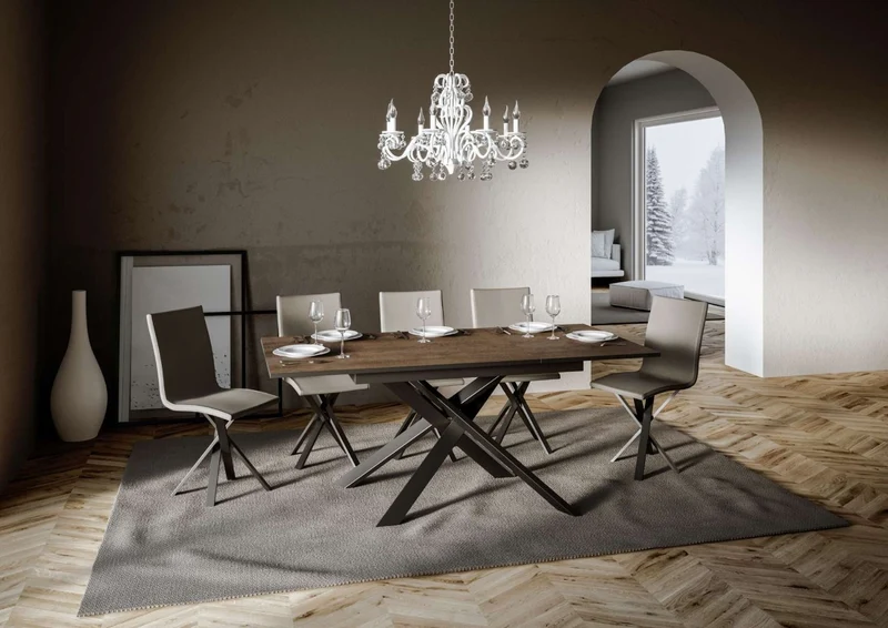 Yasir - Tavolo moderno allungabile gambe in metallo intrecciate cm 120/180x90x74h - vari colori