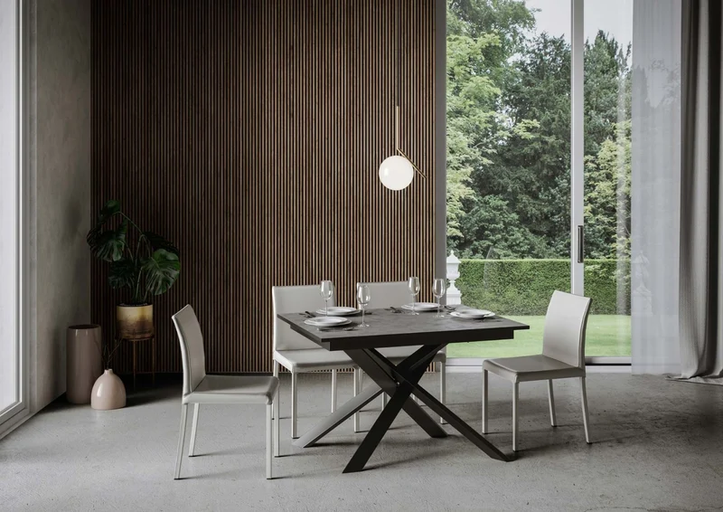 Yasir - Tavolo moderno allungabile gambe in metallo intrecciate cm 120/180x90x74h - vari colori