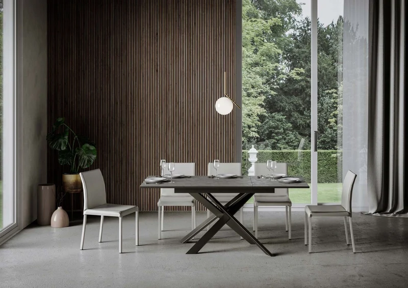 Yasir - Tavolo moderno allungabile gambe in metallo intrecciate cm 120/180x90x74h - vari colori