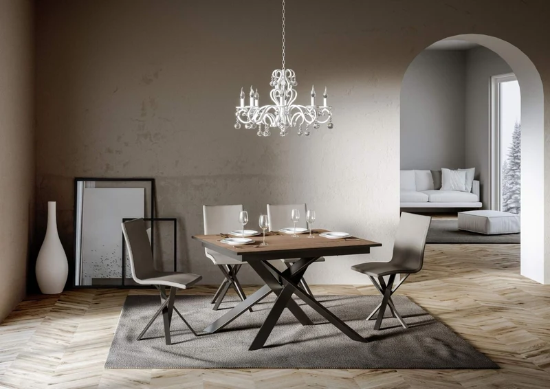 Yasir - Tavolo moderno allungabile gambe in metallo intrecciate cm 120/180x90x74h - vari colori
