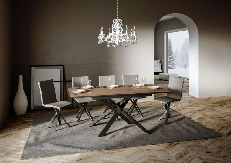 Yasir - Tavolo moderno allungabile gambe in metallo intrecciate cm 120/180x90x74h - vari colori
