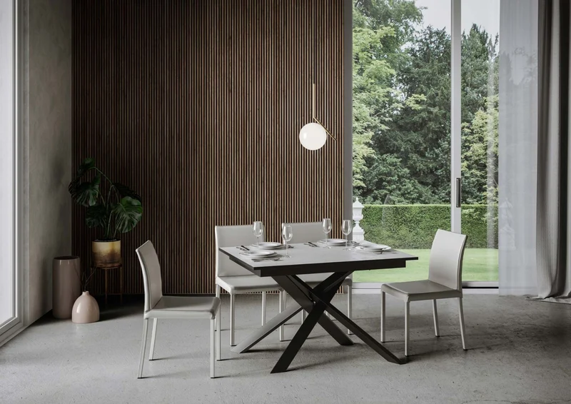 Yasir - Tavolo moderno allungabile gambe in metallo intrecciate cm 120/180x90x74h - vari colori
