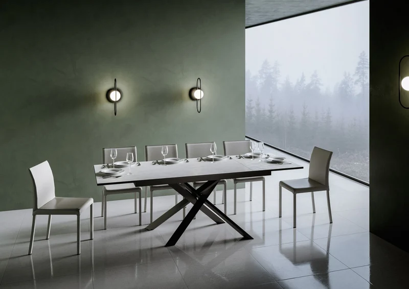 Yasir - Tavolo moderno allungabile gambe in metallo intrecciate cm 120/180x90x74h - vari colori