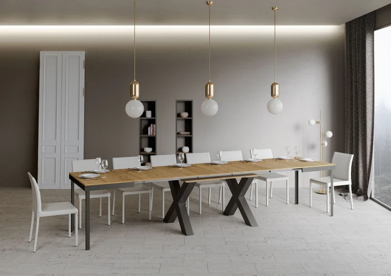Garamond Evolution - Tavolo allungabile industrial gambe in metallo piano in legno - Vari modelli