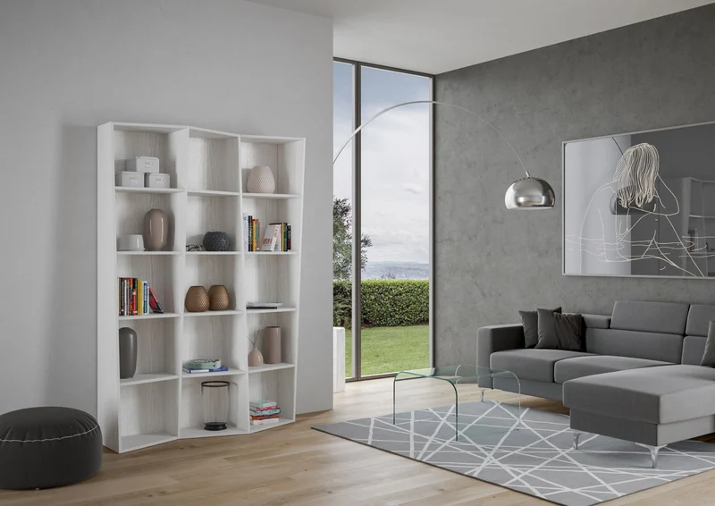 Desir - Libreria asimmetrica design moderno da salotto in legno vani a giorno - vari modelli