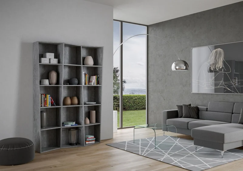 Desir - Libreria asimmetrica design moderno da salotto in legno vani a giorno - vari modelli