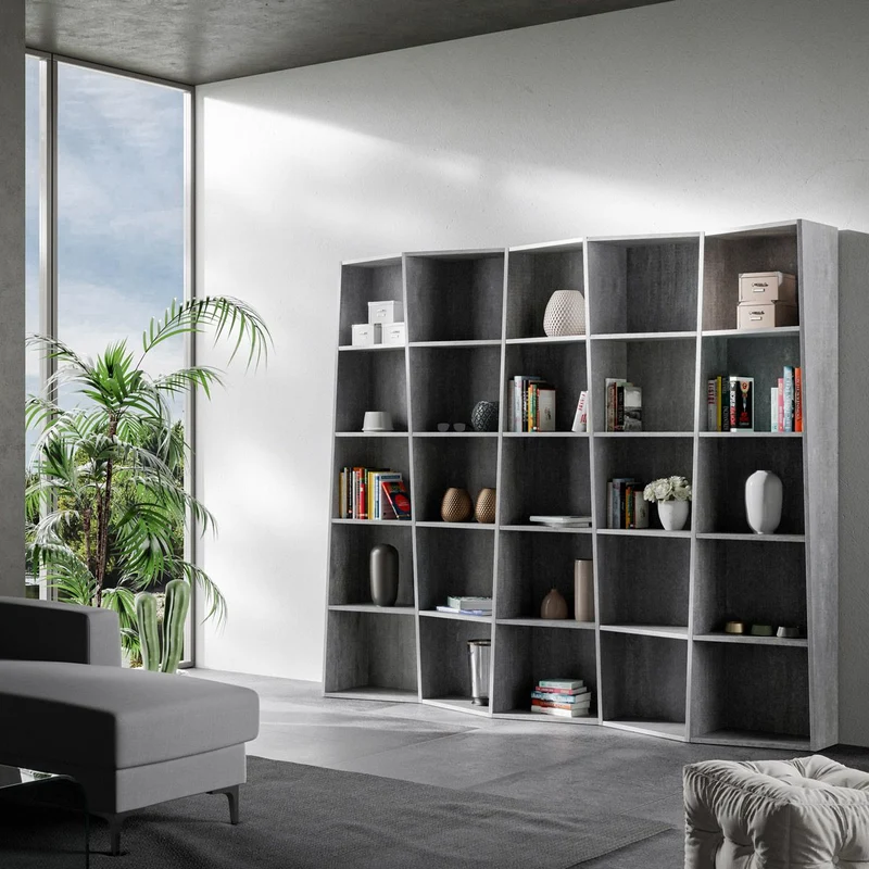 Desir - Libreria asimmetrica design moderno da salotto in legno vani a giorno - vari modelli