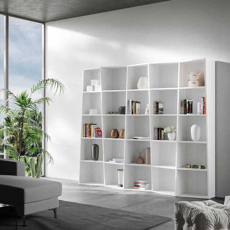 Desir - Libreria asimmetrica design moderno da salotto in legno vani a giorno - vari modelli