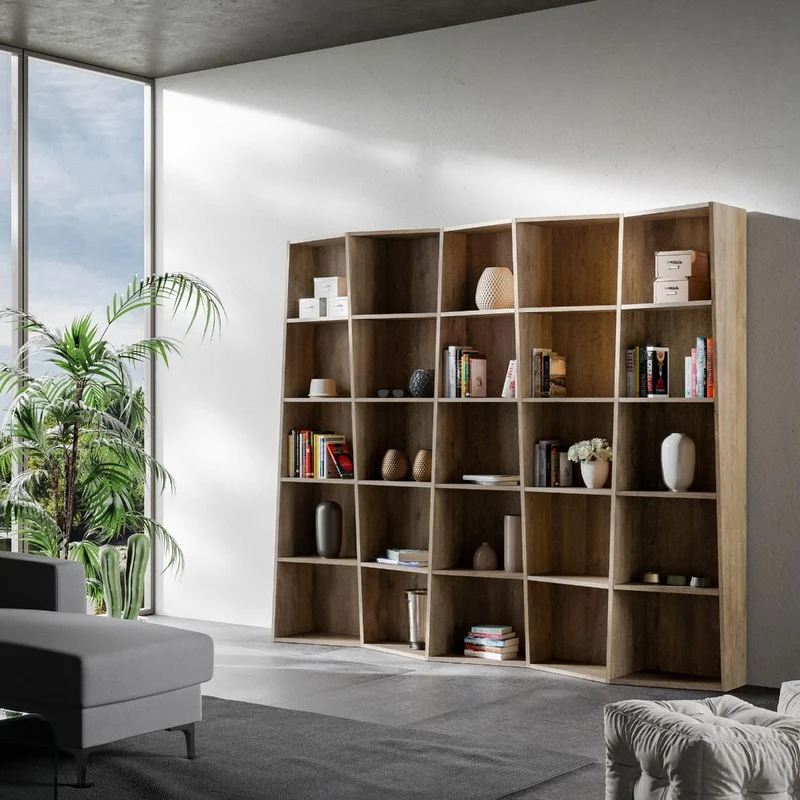 Desir - Libreria asimmetrica design moderno da salotto in legno vani a giorno - vari modelli