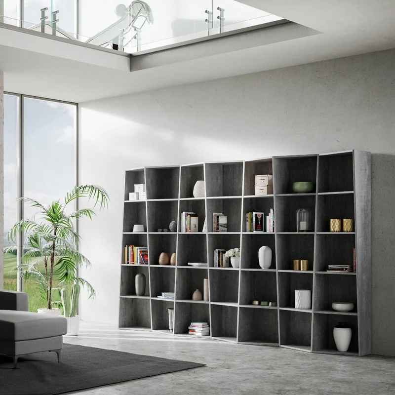 Desir - Libreria asimmetrica design moderno da salotto in legno vani a giorno - vari modelli