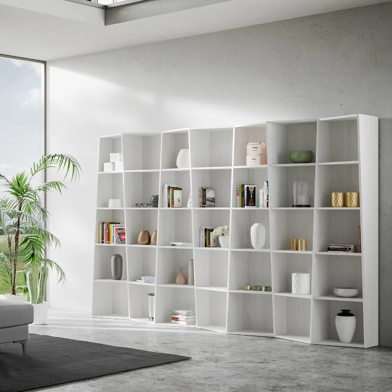 Desir - Libreria asimmetrica design moderno da salotto in legno vani a giorno - vari modelli