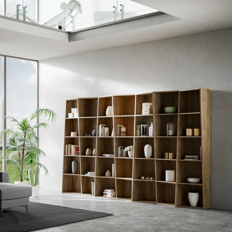 Desir - Libreria asimmetrica design moderno da salotto in legno vani a giorno - vari modelli
