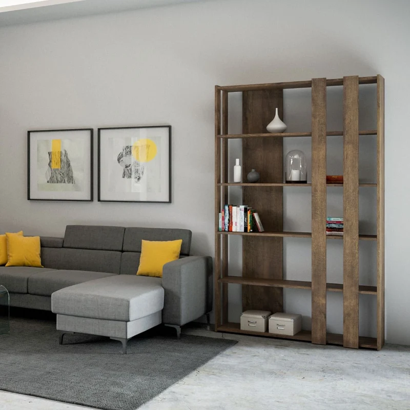 Davina Small - Libreria da salotto moderna 5 ripiani in legno cm 120x34x204h - vari colori