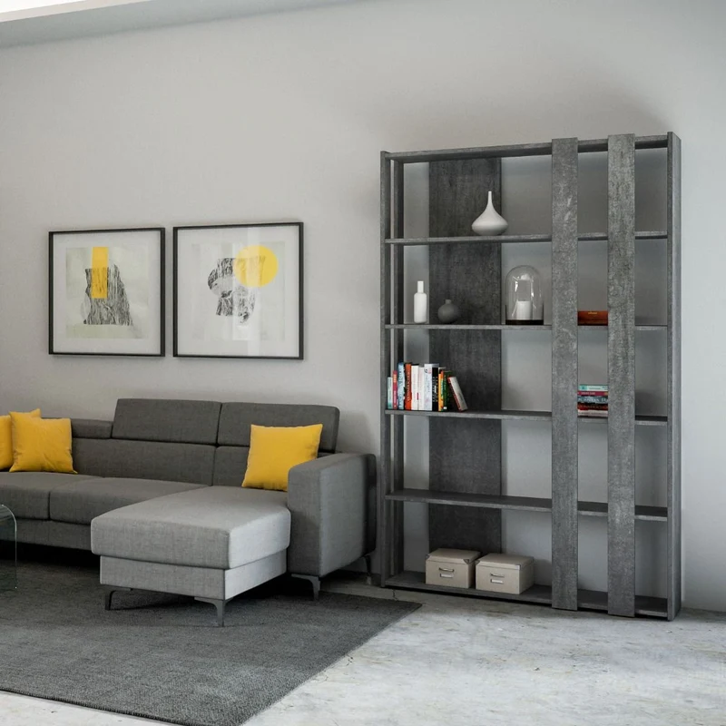 Davina Small - Libreria da salotto moderna 5 ripiani in legno cm 120x34x204h - vari colori