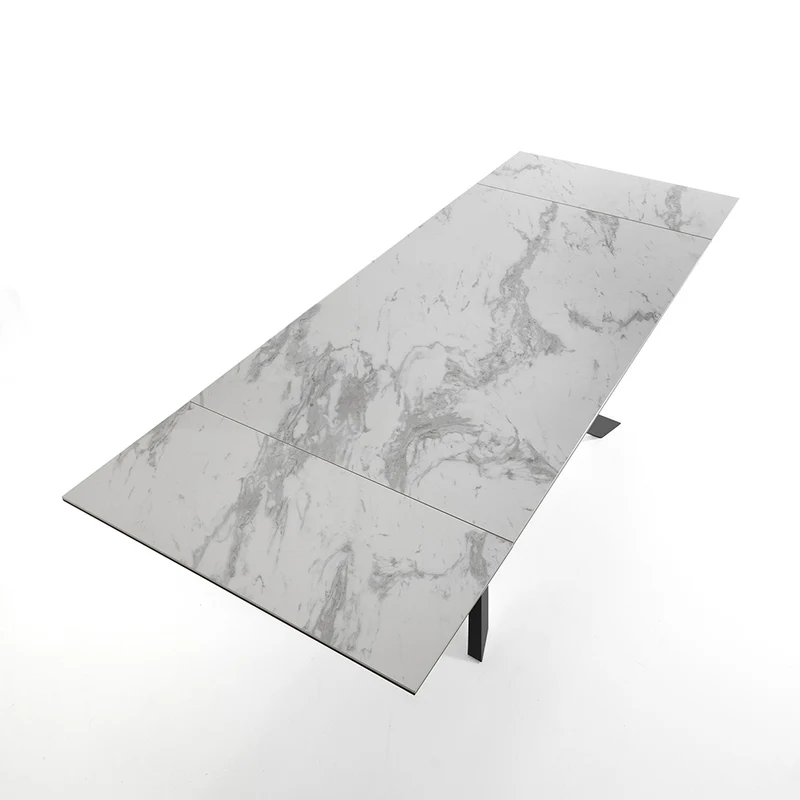 Tavolo da pranzo allungabile piano in vetro e ceramica effetto marmo cm 160/240x90x76h