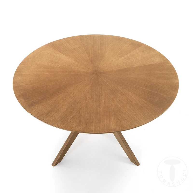 Tavolo tondo moderno base in legno massello colore noce cm Ø 137x75h - vari colori