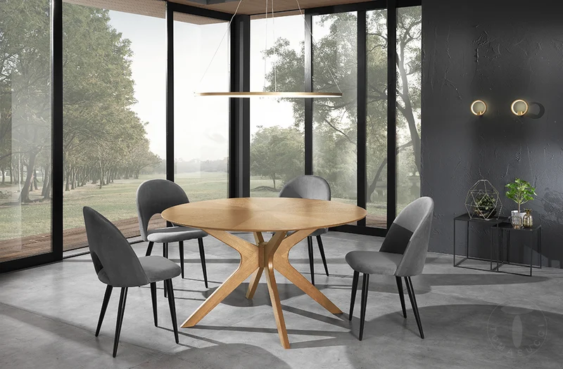 Tavolo tondo moderno base in legno massello colore noce cm Ø 137x75h - vari colori