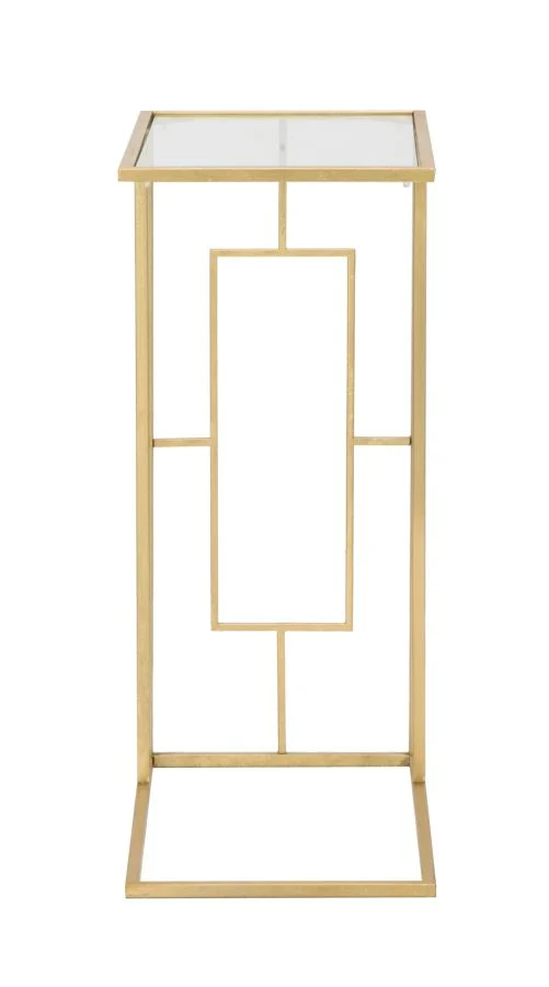 Tavolino rettangolare moderno in metallo dorato piano in vetro cm 40x25x60h