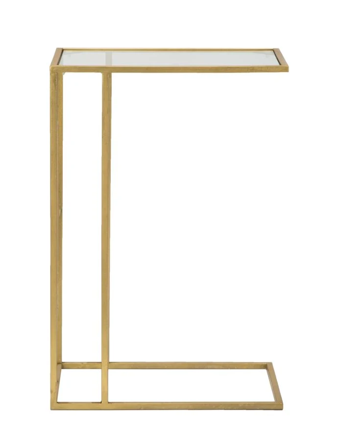 Tavolino rettangolare moderno in metallo dorato piano in vetro cm 40x25x60h