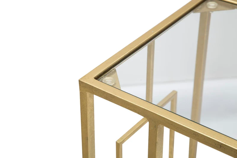 Tavolino rettangolare moderno in metallo dorato piano in vetro cm 40x25x60h
