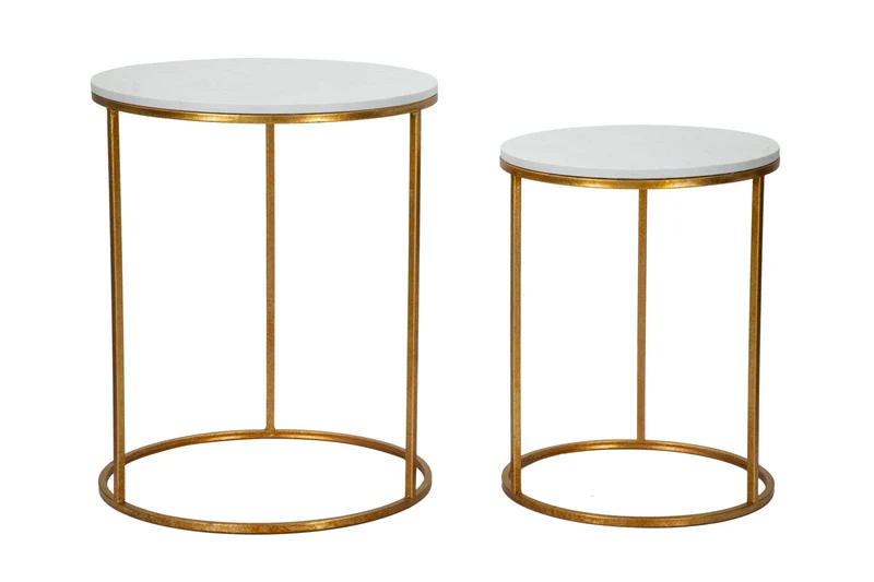 Set da 2 tavolino da salotto tondo in metallo piano effetto marmo