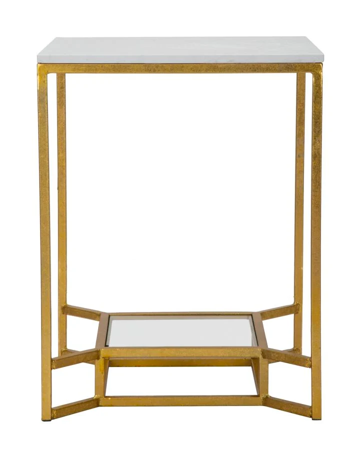 Tavolino da caffè struttura in metallo dorato piano effetto marmo cm 47x47x60h