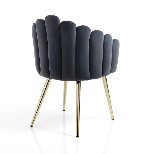 Poltroncina design in velluto grigio gambe in metallo dorato cm 60x58x85h