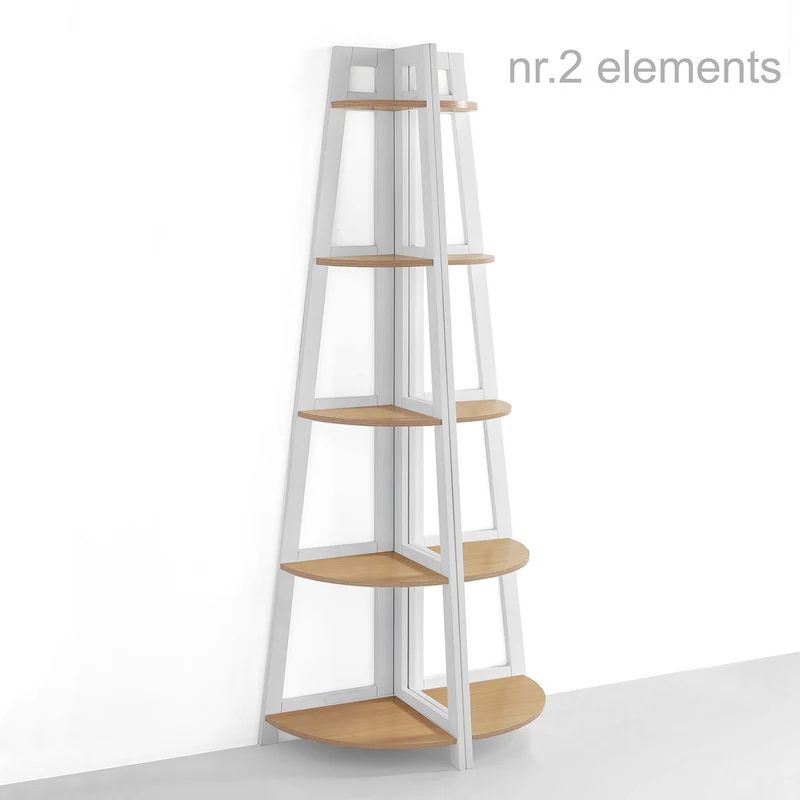 Libreria moderna angolare in legno bianco e rovere 5 ripiani cm 36x36x170h