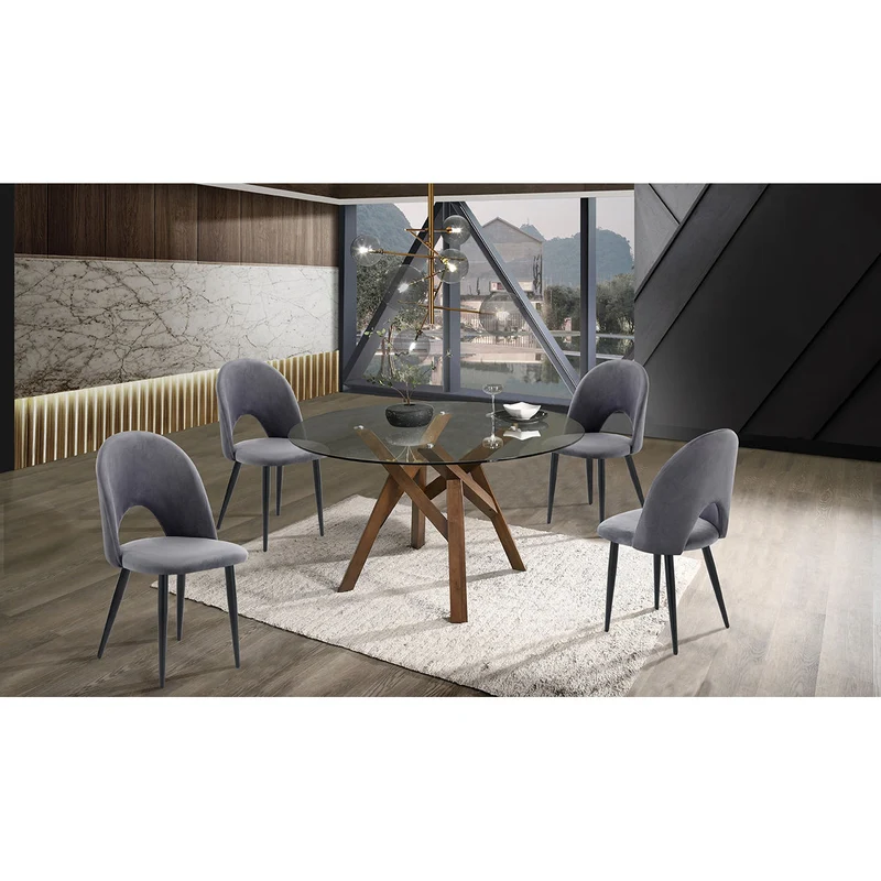Tavolo design tondo piano in vetro base in legno massello cm Ø 137x75h - vari colori