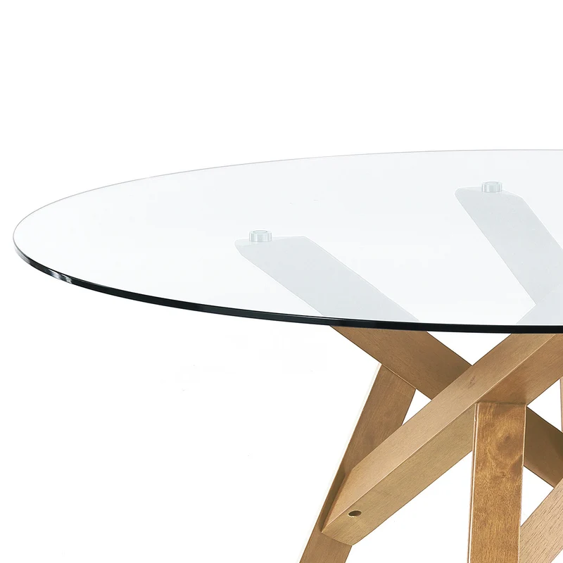 Tavolo design tondo piano in vetro base in legno massello cm Ø 137x75h - vari colori