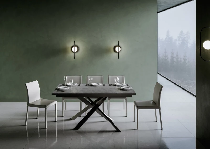 Yasir - Tavolo allungabile moderno gambe intrecciate in metallo cm 160/220x90x74h - vari colori