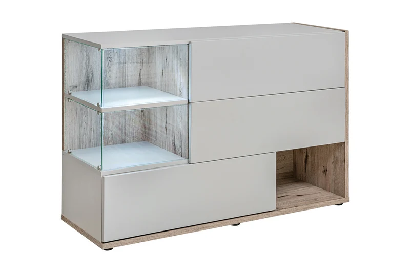 Credenza madia moderna da salotto con angoli vetrina illuminati a led - vari colori