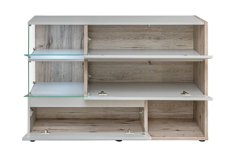 Credenza madia moderna da salotto con angoli vetrina illuminati a led - vari colori