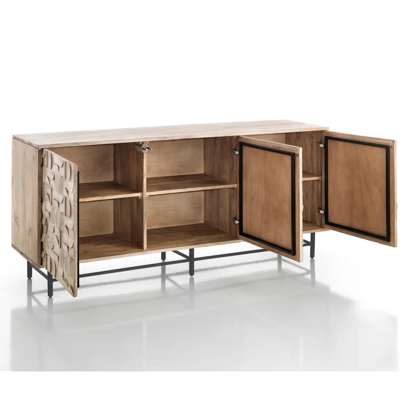 Madia 3 ante moderna in legno massello di mango base in metallo cm 172x45x75h