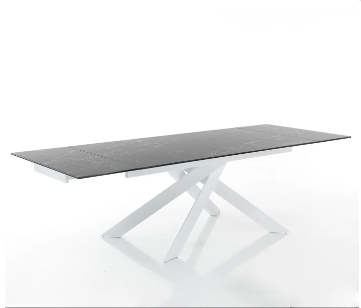 Tavolo allungabile in acciaio piano vetro e ceramica finitura marmo cm 160/240x90x75h - vari colori