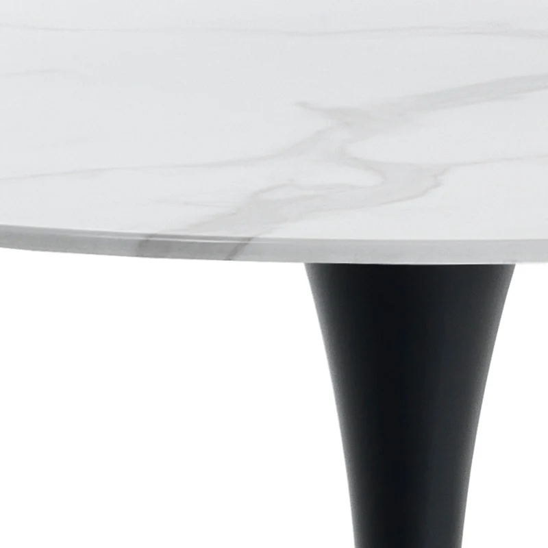 Tavolo moderno tondo fisso base in acciaio piano in vetro effetto marmo cm Ø 90x75h