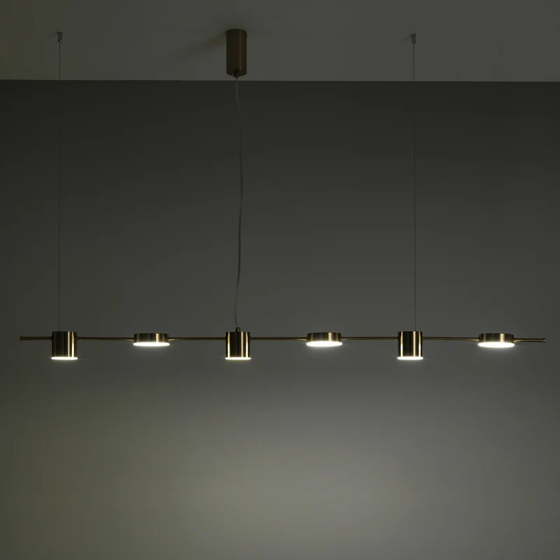 Lampadario lungo a sospensione moderno 6 luci ottone anticato cm 160x10x130h