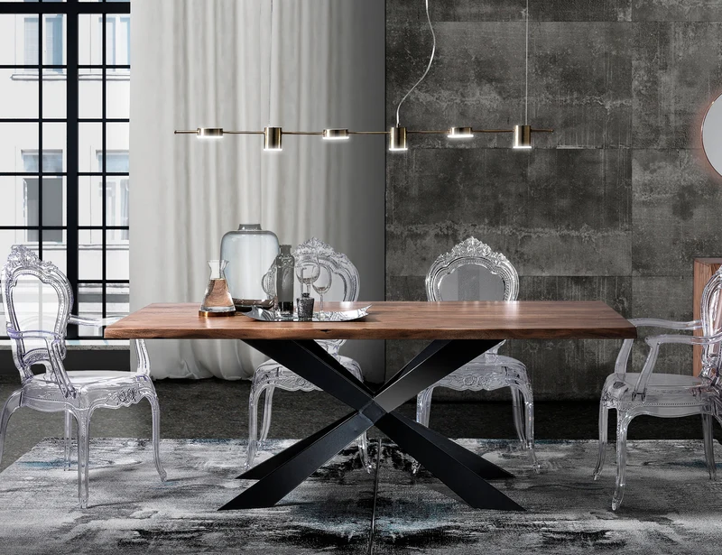 Lampadario lungo a sospensione moderno 6 luci ottone anticato cm 160x10x130h