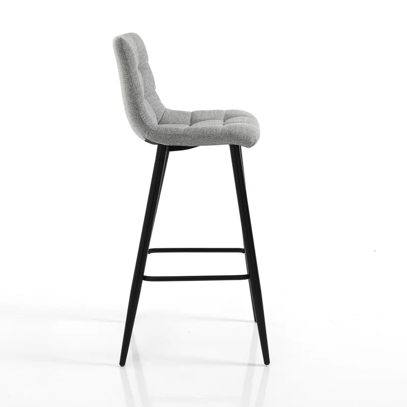 Set da 2 sgabello alto in metallo colore nero scocca in tessuto grigio cm 44x50x105h