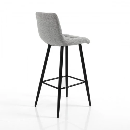 Set da 2 sgabello alto in metallo colore nero scocca in tessuto grigio cm 44x50x105h