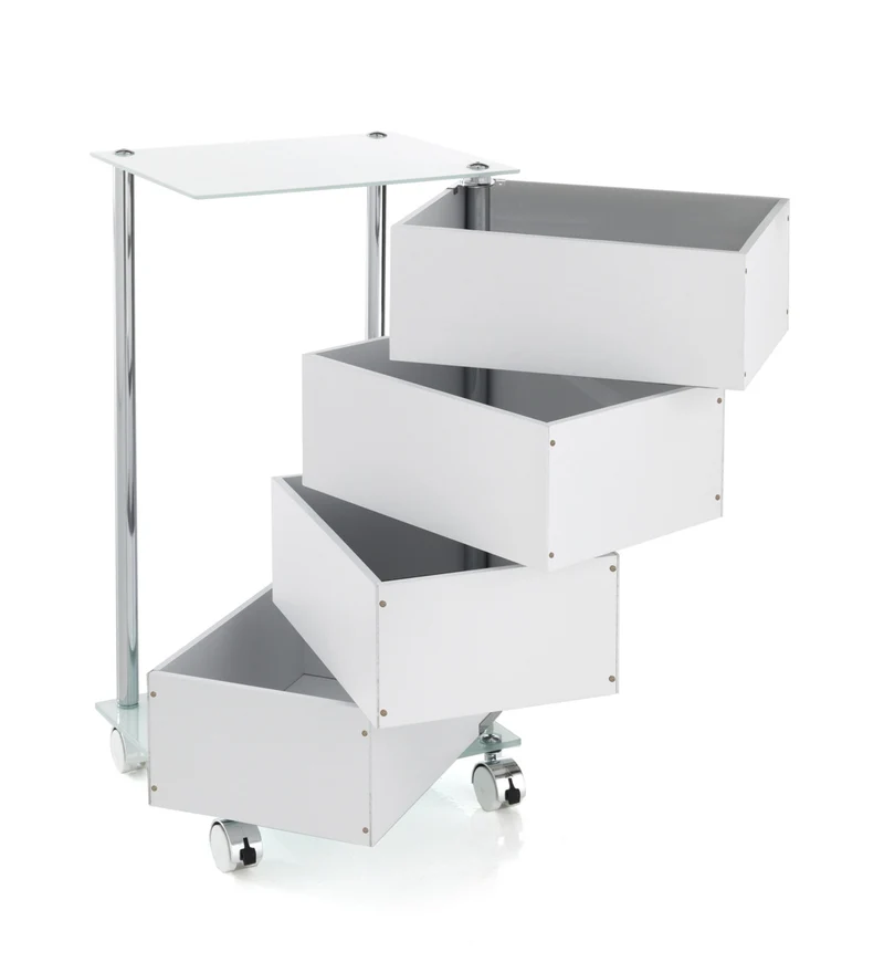 Cassettiera per ufficio 4 cassetti girevoli in legno top in vetro colore bianco cm 38x31x74h