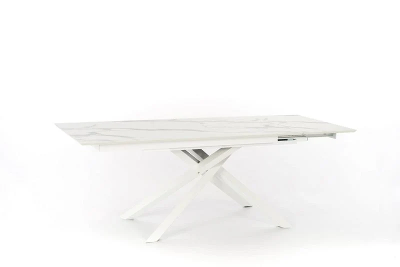 Tavolo moderno allungabile piano in legno effetto marmo calacatta cm 170/270x90x76h