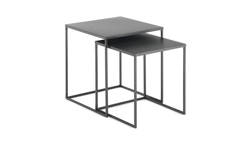 Set 2 tavolini moderni con struttura e piano in acciaio verniciato antracite opaco