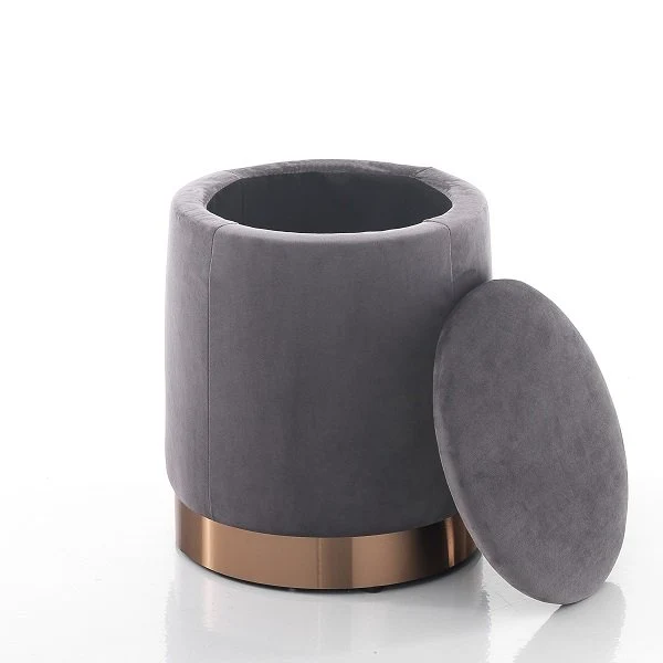 Pouf poggiapiedi tondo con contenitore in tessuto effetto velluto cm Ø 31x38h - vari colori