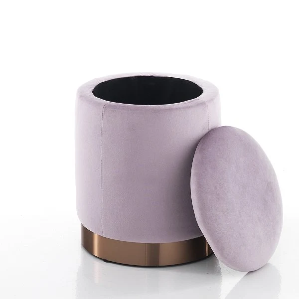 Pouf poggiapiedi tondo con contenitore in tessuto effetto velluto cm Ø 31x38h - vari colori