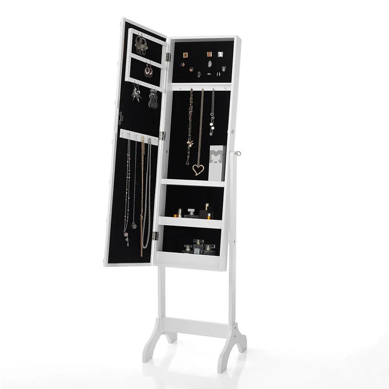 Specchiera in legno con base di appoggio colore bianco luce led vano contenitore cm 41x40x160h