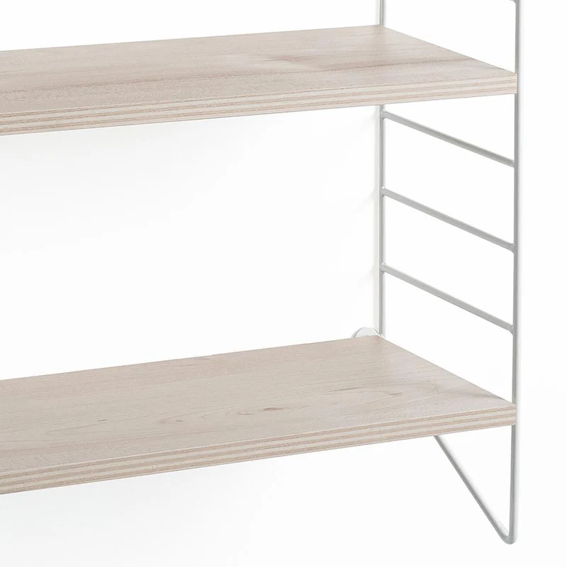 Mensola da parete moderna in legno finitura rovere e metallo bianco lucido cm 40x16x56h