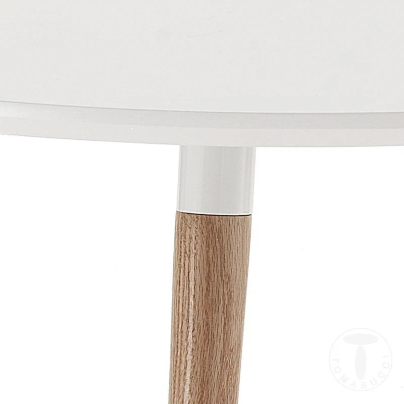 Tavolo tondo moderno in legno massello allungabile colore bianco opaco e rovere cm 120/220x120x75h