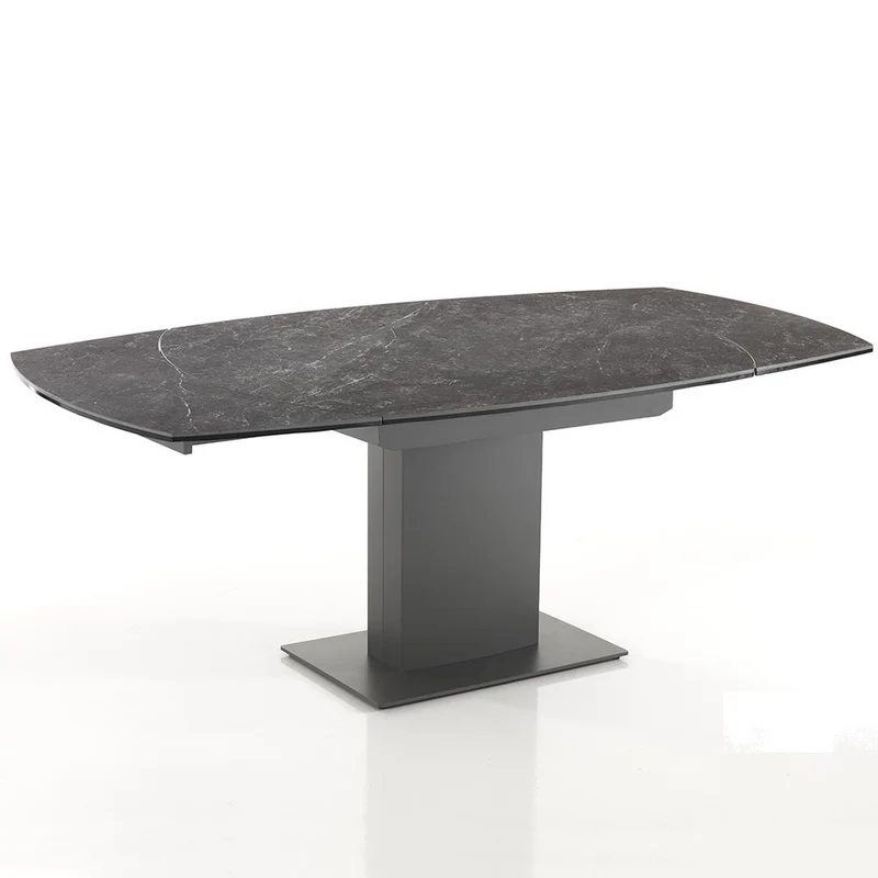 Tavolo moderno allungabile con base in acciaio e piano in vetro e ceramica cm 120/180x90x77h - vari colori