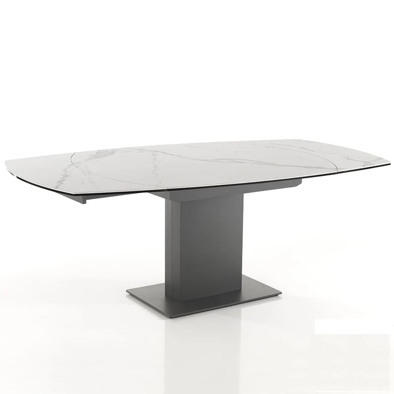 Tavolo moderno allungabile con base in acciaio e piano in vetro e ceramica cm 120/180x90x77h - vari colori